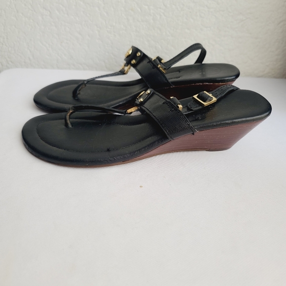 Tory Burch Miller Demi Wedge Black Sandals Size 8.5 - Picture 4 of 7